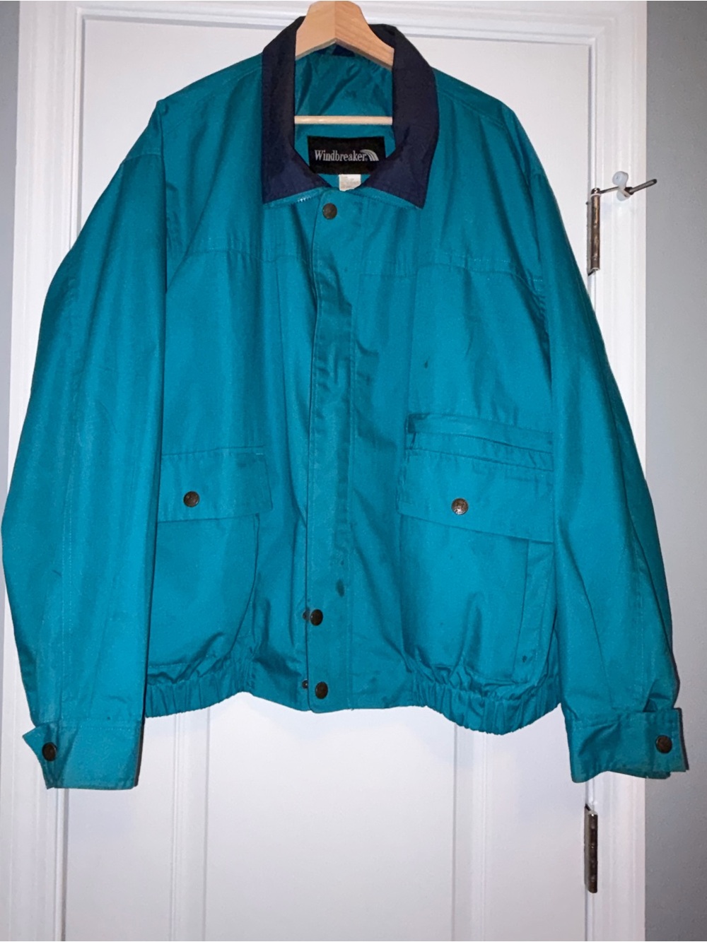 Windbreaker Teal Blue Jacket with Contrast Collar Men’s 3XL